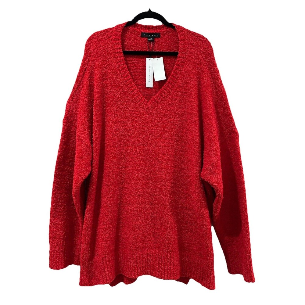 Sanctuary  Womens Size 3 Extra Large Red V-Neck Teddy Sweater Pullover  NWT